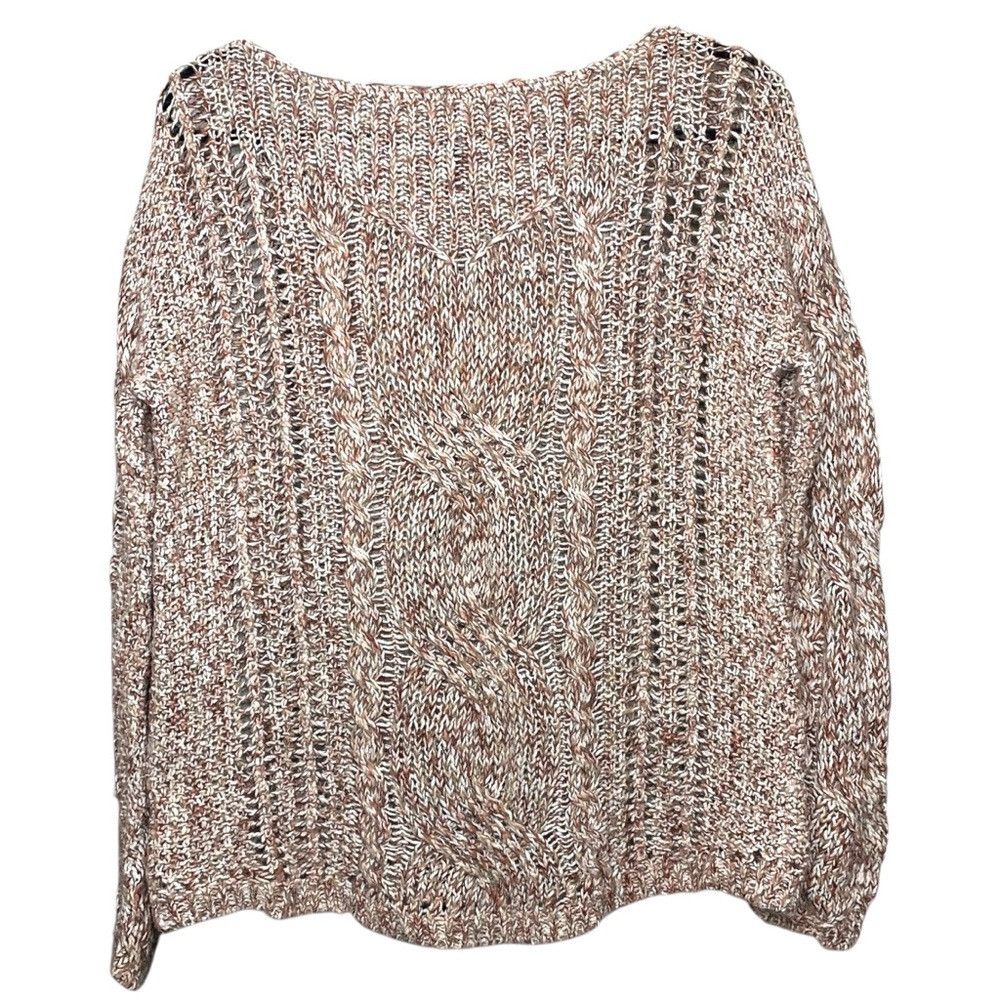 Free People Cable Knit Sweater Brown earth Tones Cotton Linen Casual Pullover XS - Picture 3 of 14